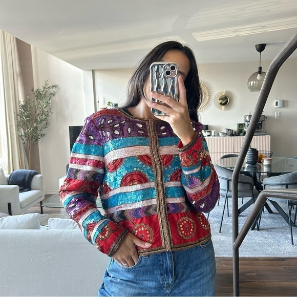 Vintage Rare 90's Leslie Fay Evenings Beaded Sequin Blazer Size L - Picture 1 of 13